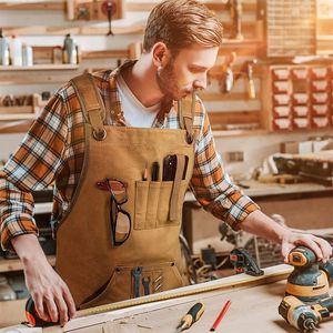 Tabliers Tablier de travail durable avec poches à outils Produits en toile unisexe robustes Sangles croisées réglables pour la peinture sur bois 230901