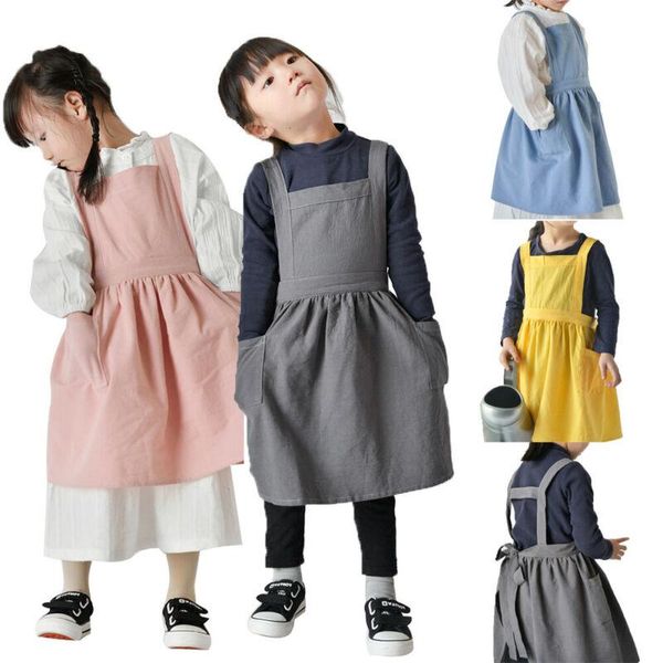 Delantales EST Llegada Niños Niños Niñas Delantal Niños Ajustable Babero Cocina Hornear Uniforme con bolsillo lateral