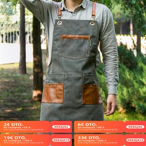 Schorten Mode Canvas keuken Voor Vrouw Mannen Chef Werk Schort Grill Restaurant Bar Winkel Cafés Schoonheid Nagels Studio's Uniform 230923