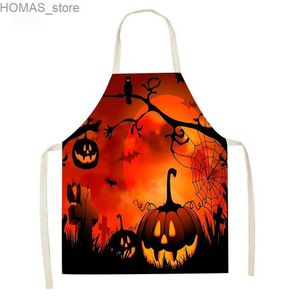 Delantales Halloween Decorativo delantal de lino Jugar antifouling Apleto de estampado Fantasma Adult Festive Cooking BBQ Accesorios decorativos Y240401