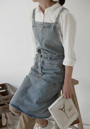 Tabliers Jeans Tablier Unisexe Réglable Denim Pinafore Japonais Fashional Peinture Studio Jardinage Café Cuisine Cuisson Cuisine 231026