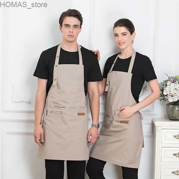 Delantales delantal de cocina nueva moda en cocina chefs masculinos barbanes bares cafés belleza y uñas estudio impermeable y anti -ensuciamiento y240401zx7z