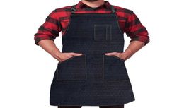 Tabliers cuisine denim tablier hommes femmes avec des chefs de poche cuisinant la cuisson réglable noire bleu simple uniforme épreuve de l'eau dropship5860053