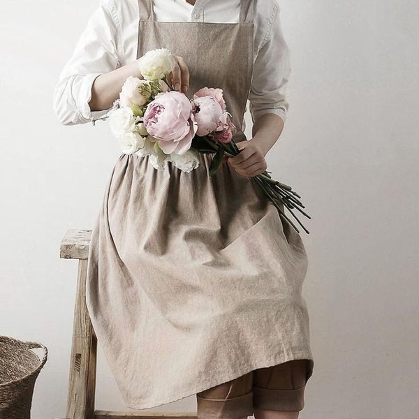 Tabliers Tablier de fleuriste Simple nordique coton lin jardinage cafés cuisine pour femme cuisine pâtisserie Restaurant Vintage Apron1264p