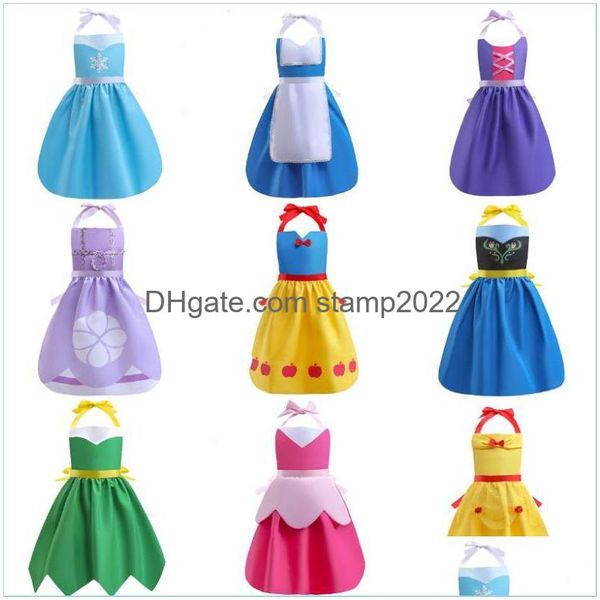 Tabliers Princesse Enfants Poche Artisanat Cuisine Cuisson Art Peinture Cuisine Salle À Manger Bavoir Enfants 10 Couleurs Jlllig Drop Delivery Home Garden Dhkgp