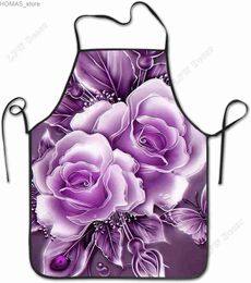 Tabliers Purple Crystal Rose Tablier Floral Unisexe Bib pour la cuisine Drawing Cooking Outdoors BBQ Grill Baking Y240401