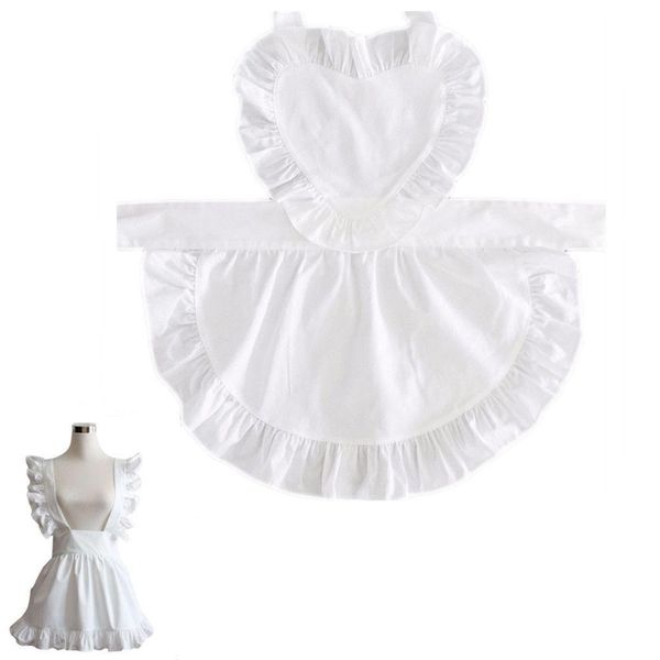 Delantales Cariño Mujeres Liso Blanco Algodón Ruffle Camarera Cosplay Avental De Cozinha Divertido Tablier Cocina Delantal Delantal Corto D Dhxhc