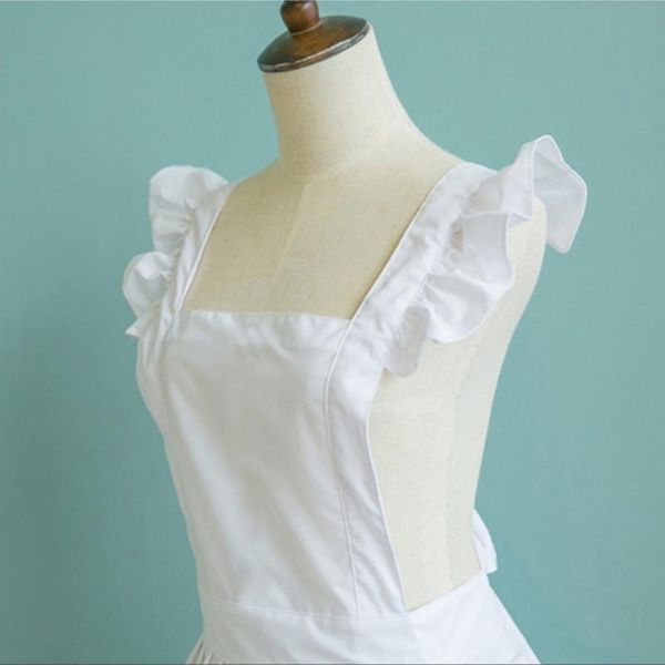 Delantales T3EA Mujeres Niñas Volantes Contorno Retro Blanco Delantal Ajustable Victoriano Babero Maid Cosplay Cocina Pastel Hornear Cocinar Limpieza