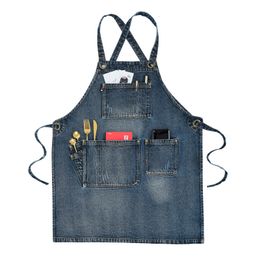 Tabliers Tablier en denim épais avec poche Jean pour femmes hommes Coiffeur Barista café dans un beau salon de travail 221203