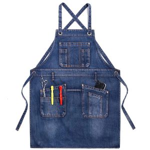 Schorten Dikke Denim Schort Met Zak Jean Haarstylist Barista Koffie Overgooier Huis Schoonmaken Canvas Master Keuken Accessoires 231130