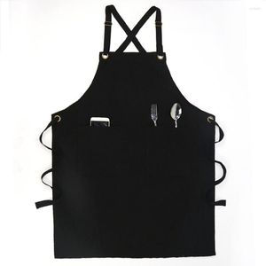 Schorten unisex Elegant Classic Black Canvas Apron verstelbare riemen Anti-Dirty en waterdichte huishoudelijke bloemenrestaurant Bookstore