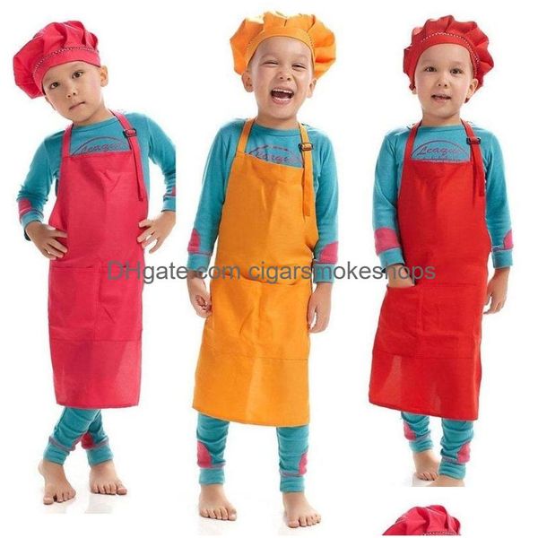 Tabliers US Stock imprimable Personnaliser le logo Enfants Chef tablier Set Kitchen Taist 12 Couleurs Kids With CHAPS POUR PEINTURE CHOISIN DUP DEL DHE1U