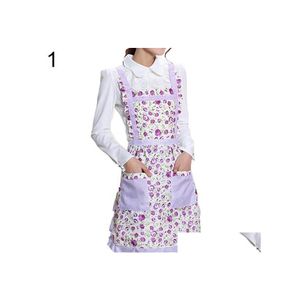 Delantales para mujer Babero Cómodo Cocina Chef Floral Bolsillo Cocina Restaurante Princesa Delantal Drop Entrega Hogar Jardín Textiles Otkvb