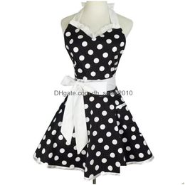 Tabliers Xiumood Rétro Mignon Y Serveur Tablier Robe Avec Poche Coton Blanc Dentelle Noir Polka Dot Cuisine Chef Cuisine Pour Femme 201007 Dro Dhdmi