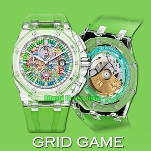 APS Factory Watches APSF AET Grid Game 44 mm Cristal de zafiro Cronógrafo Automático A3126 Movimiento Reloj para hombre Esfera verde Correa de caucho Relojes de pulsera para caballero