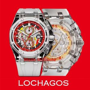 APS Factory Watches APSF AET Lochagos 44 mm Cristal de zafiro Cronógrafo Automático A3126 Movimiento Reloj para hombre Esfera roja y amarilla Correa de caucho Relojes de pulsera para caballero