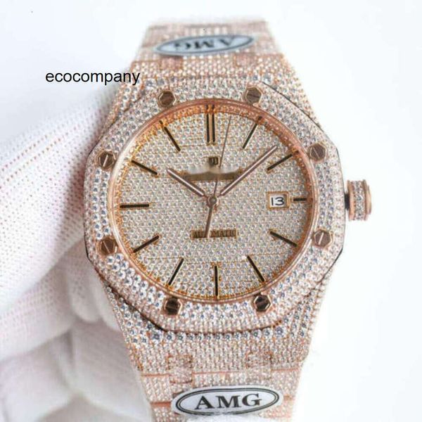 Aps Reloj de lujo con incrustaciones de diamantes para mujer, diseñador, reloj completo con diamantes, hielo hacia fuera, reloj para hombres, ap menwatch 6MNJ, movimiento mecánico automático, uhr, corona, busto, montre royal re F