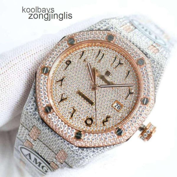 APS FEMMES DIAMBRE DIAMPRE CROST CROST CROISSANT FULL DIAMOND MONTRE Ice Out Men Watch AP Menwatch Mouvement mécanique Auto Uhr Crown Bust Down Montre Royal O0EA