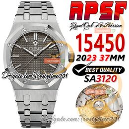 APSF 15450 Cal.3120 SA3120 Reloj automático para mujer Ultra delgado 10 mm Esfera con textura gris Marcadores de barra Pulsera de acero inoxidable SS Super Edition trustytime001Relojes unisex