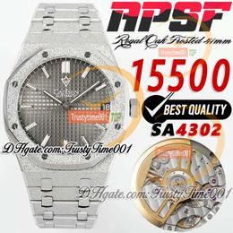 APSF 15500 Frosted SS SA4302 Automatisch herenhorloge 41 mm grijze getextureerde wijzerplaat Stick Markers roestvrijstalen SS-band Super Edition trustytime001 polshorloges