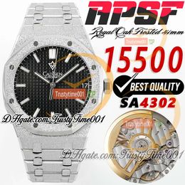 APSF 15500 Frosted SS SA4302 Automatisch herenhorloge 41 mm zwarte getextureerde wijzerplaat Stick Markers roestvrijstalen SS-band Super Edition trustytime001 polshorloges