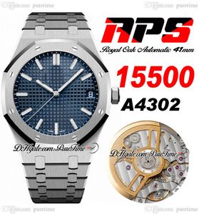 APSF 41 mm A4302 Automatische heren Watch 1550 Ultra dunne blauwe Grande Tapisserie Dial Stainless Steel Bracelet Super Edition Puretime B2