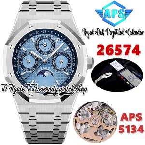 APSF apsf26574 Calendario perpetuo Cal.5134 aps5134 Reloj automático para hombre 41MM Superlumed Blue Textured Dial Fase lunar Pulsera de acero inoxidable Relojes de eternidad