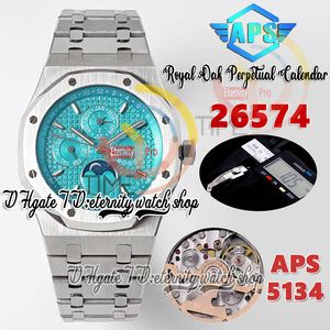 APSF apstt26574 Perpetual Calendar Cal.5134 A5134 Automatic Mens Watch Superlumed Blue Textured Dial Moon Phase Stainless Steel Bracelet Super eternity horloges