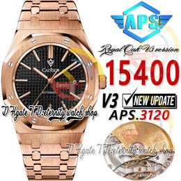 APSF V3 15400 A3120 Montre automatique pour homme ultra-mince 9,8 mm Or rose Texture noire Cadran Marqueurs de bâton Bracelet en acier SS 904L Super Edition Trustytime001 Montres