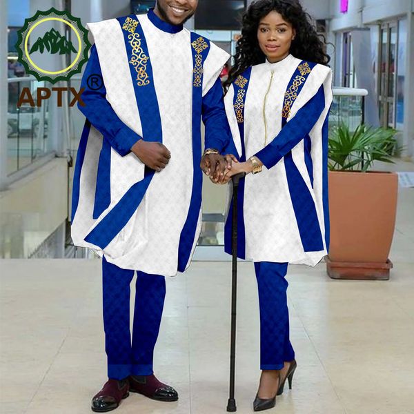 APTX Couple africain vêtements hommes femmes correspondant Agbada Robe chemise pantalon costume 3 pièces ensemble pour mariage quotidien amour porter TY21C032 240304