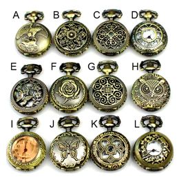 APW001WHOLE 12 Design Mixed Antique Bronze Flower Owl Pocket Watch Butterfly 12PCSlot Dia 27cm 240327