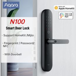 Aqara N100 Smart Deurslot Fingerafdruk NFC Wachtwoord Ontgrendel Smart Home Werk met Apple HomeKit Mijia-app met deurbel 201013