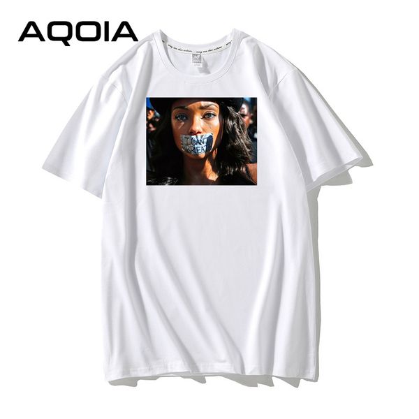 AQOIA Casual Je ne peux pas respirer Impression T-shirt Femme Black Lives Maer Blanc Manches courtes Femmes Chemises Summer Op EE 210521