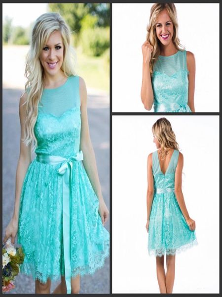 Aqua New Short en dentelle de demoiselle d'honneur de style Country Style Summer Beach Wedding Party Robes invitées avec Sash Maid of Honor GO6325648