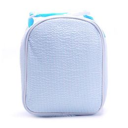 Bolsa de almuerzo de material Aqua Seersucker, lote de 25 uds., bolsa refrigeradora completa para almacén de EE. UU. con asa, portador de cazuela DOMIL1063442638