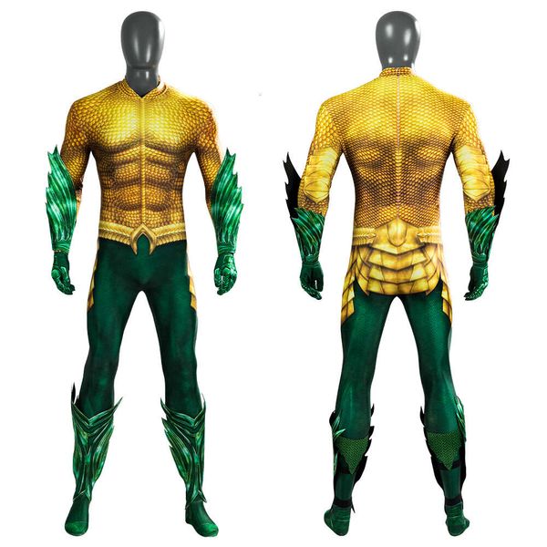 Costume de Cosplay Aquaman Arthur Curry, ensemble de body Zentai, Costume de combat en or, combinaison de super-héros pour homme, tenue de fête d'halloween