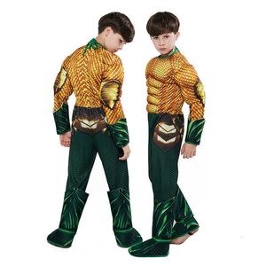 Costumes Aquaman pour enfants Halloween garçons Muscle éponge super-héros Aquama Cosplay robe de soirée combinaisons Y0913