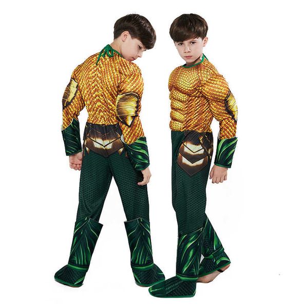 Costumes Aquaman pour enfants Halloween garçons Muscle éponge super-héros Aquama Cosplay robe de soirée combinaisons Y0913
