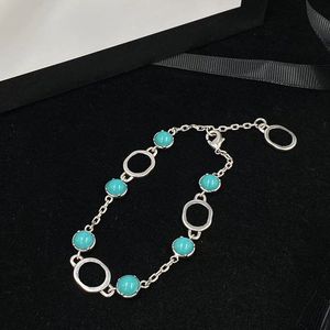 Aigue-marine Boule Collier Ornement Charme Bracelets 925 Argent Femmes Creux Cercle Bracelets Frais Club Fête Cadeau Paquet Avec Boîte