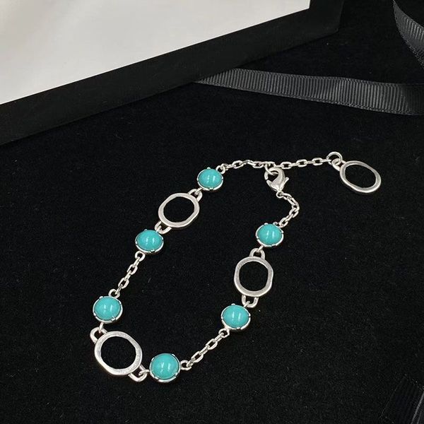 Aquamarine Ball Necklace Ornament Charm Bracelets 925 Silver Women Hollow Circle Bracelets Fresh Club Party Paquete de regalo con caja