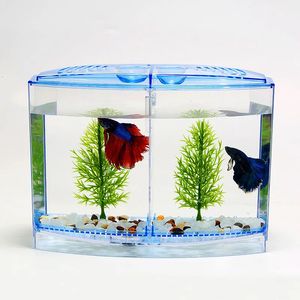 Aquarium Acrylique Double Betta Bol Combattant Poissons Mini Maison Incubateur Boîte Pour Fry Isolation Écloserie Reptile Cage Tortue Maison 240219