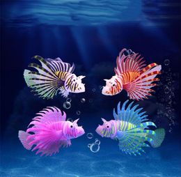Aquarium kunstmatige lichtgevende lionfish vissen tank landschap siliconen nep vissen zwevende gloed in donker ornament thuis decoratie 7073062