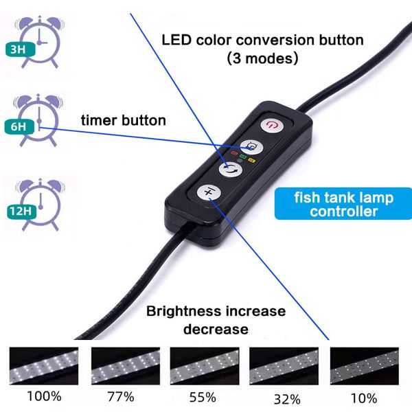 Aquarium Light Spectre complet Grand aquarium Light LED pour la plante aquatique aquatique avec minuteur lampe lumineuse 110-240V 100cm 110cm 120cm