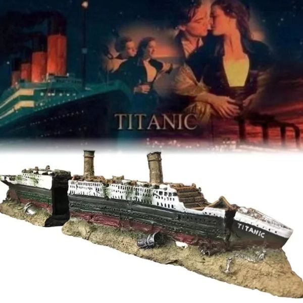 Decoraciones de naufragio del Titanic para acuario, Material de resina, decoraciones para barcos, pecera, adorno de barco hundido, ambiente para acuario 240307