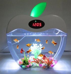 Aquarium USB mini aquarium avec LED Night Light LCD Affichage SN et Clock Fish Tock Personnalisez Aquarium Tank Bowl D20 Y206459506