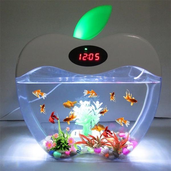Acuario USB Mini acuario con luz nocturna LED Pantalla LCD y reloj Tanque de peces Personalice el tanque de acuario Fish Bowl D20 Y20221B