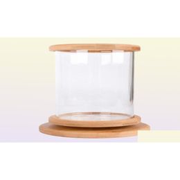 Aquariums à 360 degrés Verre rotative Betta Tapé de pêche en bambou Mini décoration rotation bol accessoires d'aquarium pour Office9076310 DRO DHSBE