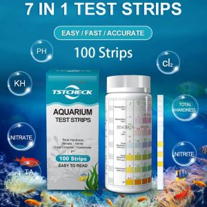 Aquariums 7in1 100 STRIPP AQUARIUM Brouilles de test Kit d'essai de poisson pour les eaux d'eau douce Kit de test d'eau de l'eau salée pour détecter le pH No2 NO3 KH GH CL TA