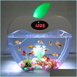 Acuario USB Mini con pantalla LCD de luz LED LCD y Tank de reloj de reloj Personalizar BowlHomeIndustry25x8.5x27.5cm