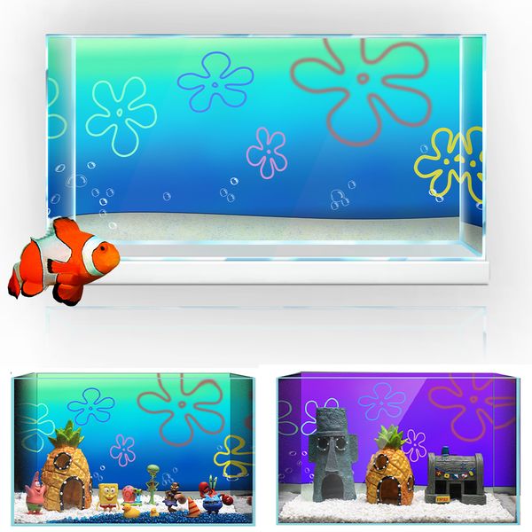 Aquariums Dessin animé Bob sous-marin Aquarium fond autocollant 16x24 en 41x61 cm HD impression papier peint Fish Tank toile de fond décorations PVC 230923